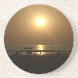 Golden Summer Sunset Reflection on the Beach Underlägg Sandsten