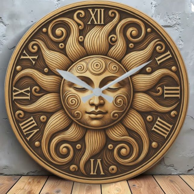 Golden sun celestial themed art boho sunshine stor klocka (Skapare uppladdad)
