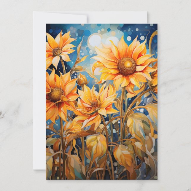 Golden Sunblommor Bloom Watercolor Julkort (Framsida)