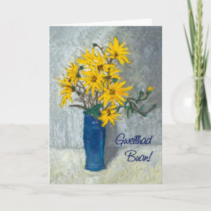 Golden Sunblommor får ett bra kort, Welsh Hälsning Kort