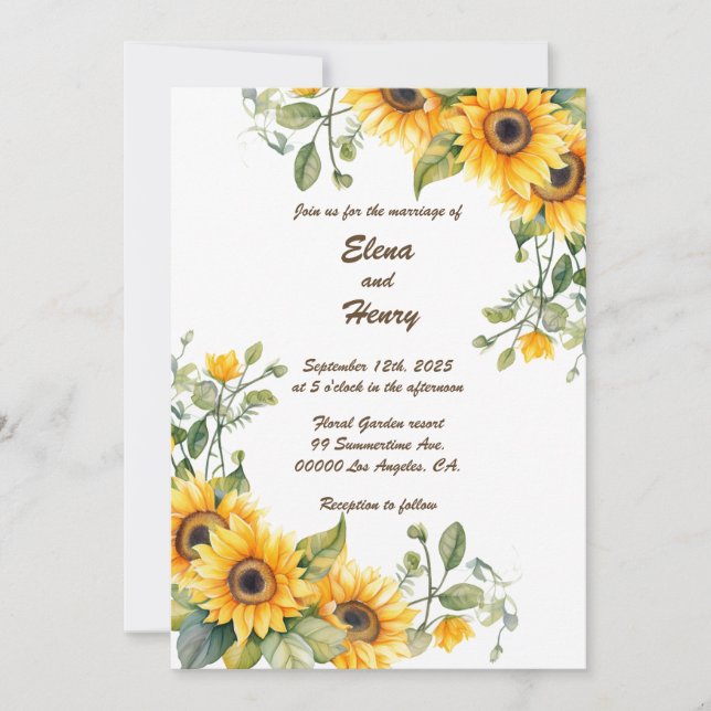 Golden Sunblommor: inbjudan till Personlig bröllop (Framsida)