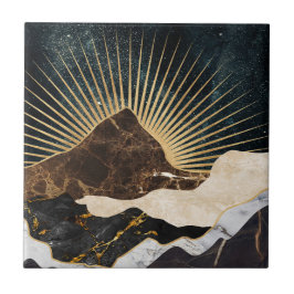 Golden Sunrise over Marble Mountains & Starry Himm Kakelplatta