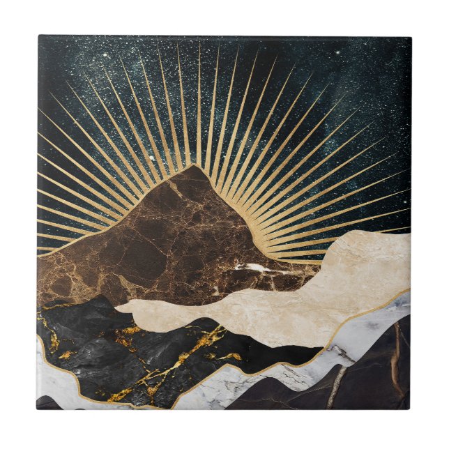 Golden Sunrise over Marble Mountains & Starry Himm Kakelplatta (Framsidan)