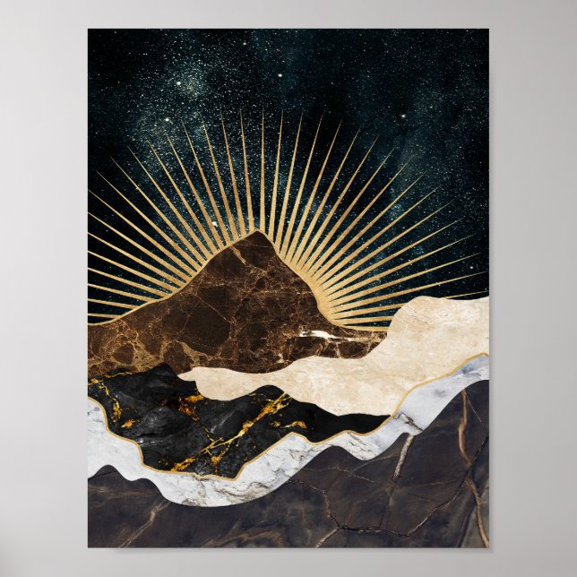 Golden Sunrise over Marble Mountains & Starry Himm Poster (Framsidan)