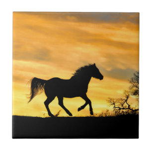 Golden Sunrise Running Horse Art Tile Kakelplatta
