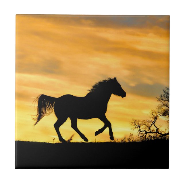 Golden Sunrise Running Horse Art Tile Kakelplatta (Framsidan)