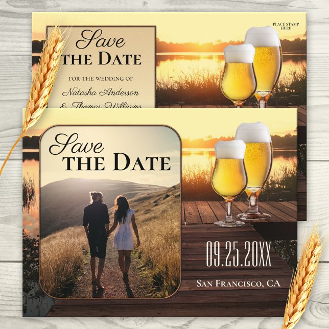 Golden Sunset Beer Save the Date Foto Postkort Meddelande Vykort (Skapare uppladdad)