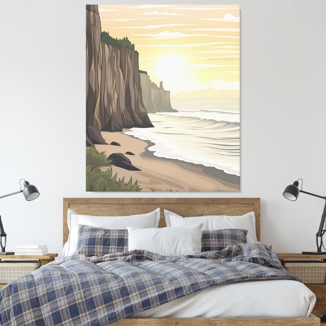 Golden Sunset Cliffs som bortser från Serene Ocean Canvastryck (Insitu (sovrum))