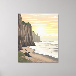 Golden Sunset Cliffs som bortser från Serene Ocean Canvastryck