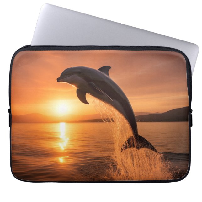 Golden Sunset Dolphin Laptop Fodral (Framsidan)