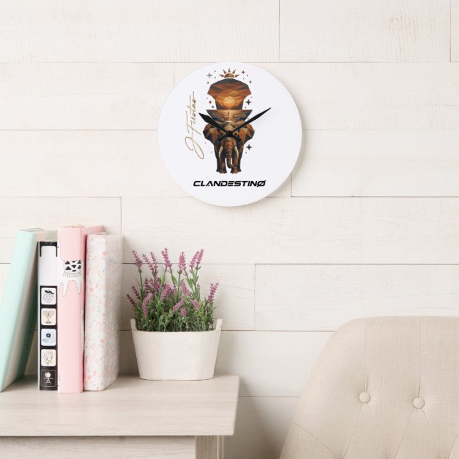 Golden Sunset Elephant Wall Clock – Nature Art Stor Klocka (Läsesal)