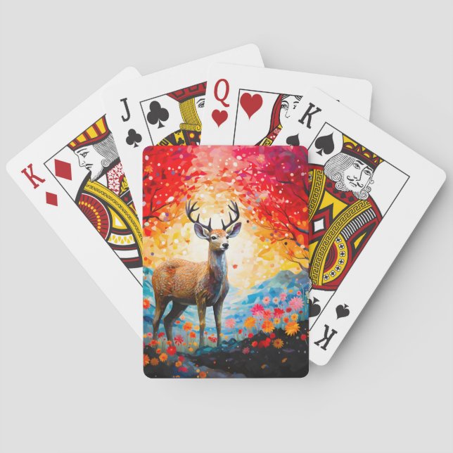 Golden Sunset Floral Fall Forest Deer Casinokort (Baksidan)