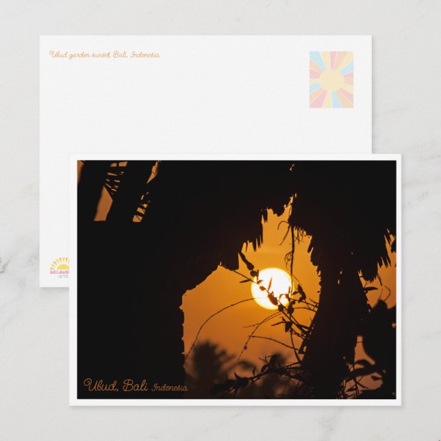Golden Sunset Garden Ubud – Art Postcard Vykort (Fram/baksida)