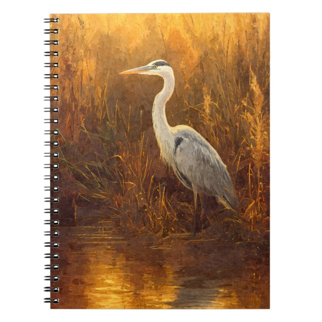 Golden Sunset Heron Marsh Reflection Art Anteckningsbok (Framsidan)