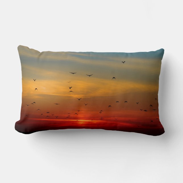 Golden Sunset liggande Birds Blue Gult Lumbarkudde (Framsida)