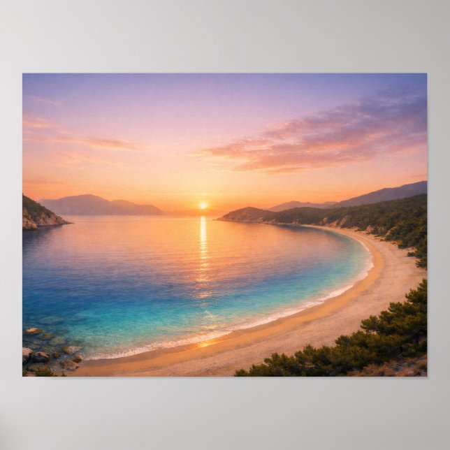 Golden Sunset Ocean Bay Poster - Mediterranean (Framsidan)