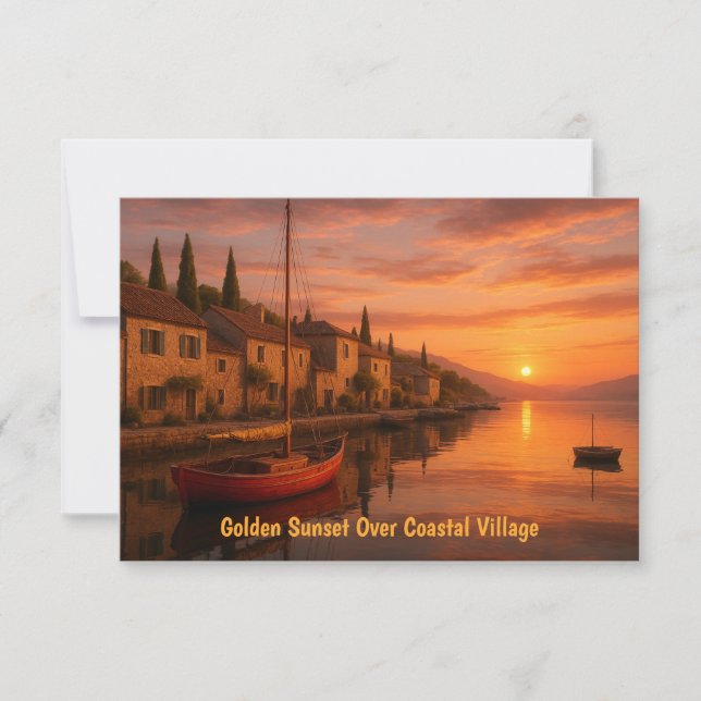 Golden Sunset over Coastal Village Card (Framsida)