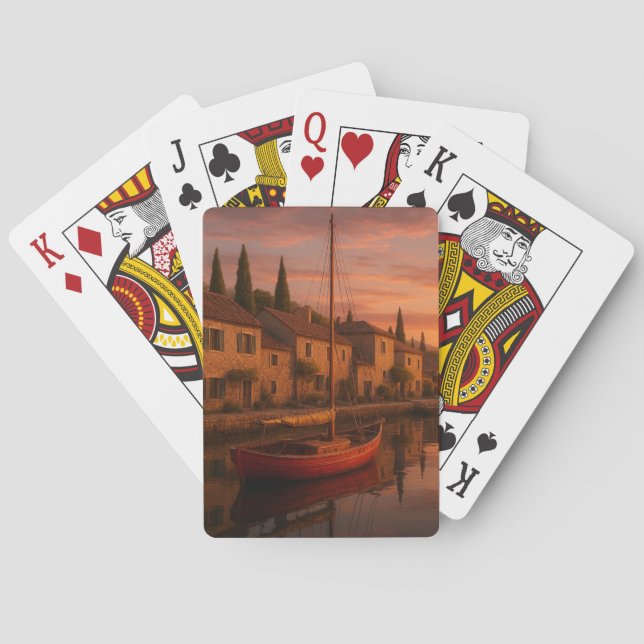 Golden Sunset over Coastal Village Casinokort (Baksidan)