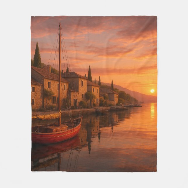 Golden Sunset over Coastal Village Fleecefilt (Framsidan)