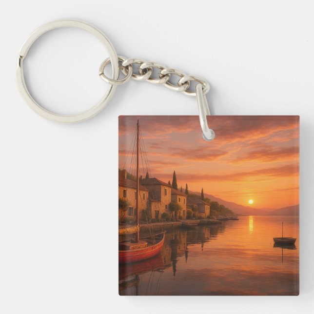 Golden Sunset over Coastal Village Nyckelring (Framsidan)