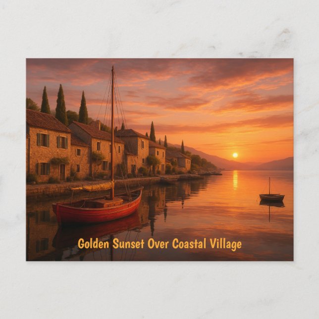 Golden Sunset over Coastal Village Vykort (Framsida)