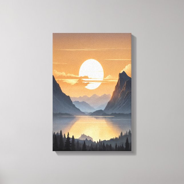 Golden Sunset over Majestic Mountain liggande Art Canvastryck (Framsida)