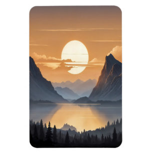 Golden Sunset over Majestic Mountain liggande Art Magnet