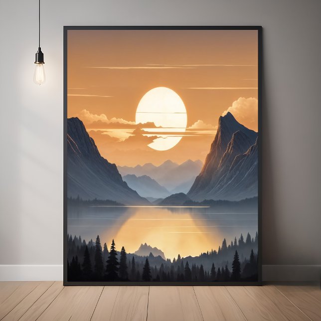 Golden Sunset over Majestic Mountain liggande Art Poster (Skapare uppladdad)