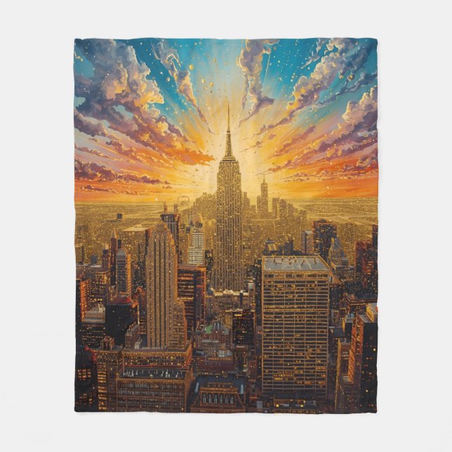 Golden Sunset over New York City Skyline Fleecefilt (Framsidan)