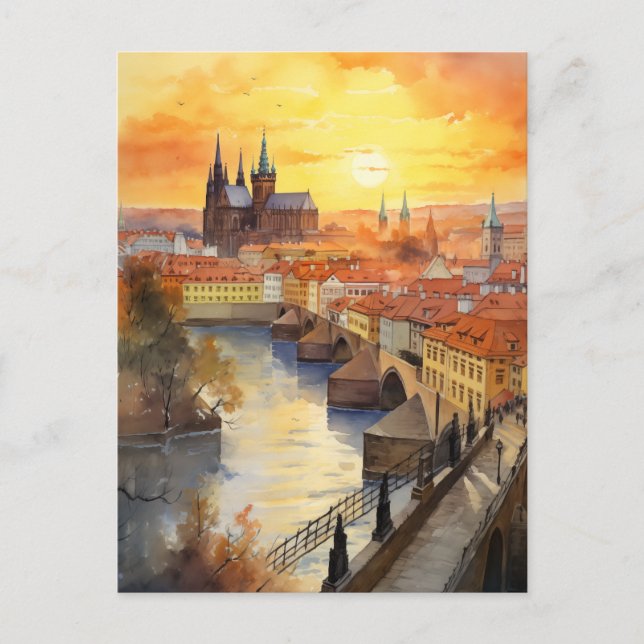 Golden Sunset over Prag Helg Vykort (Framsida)