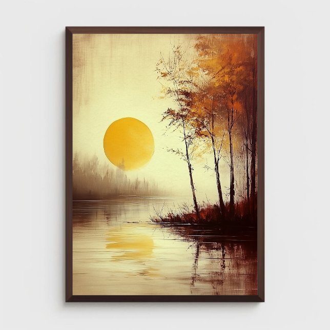 Golden Sunset over Tranquil Sjö med Autumn Träd Poster (Skapare uppladdad)