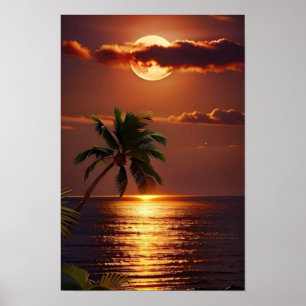 Golden Sunset Paradise Tropiskt fack, väggPoster Poster