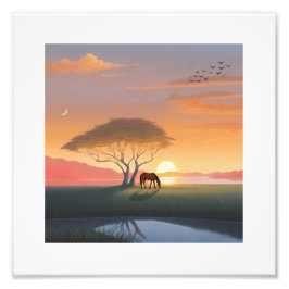 Golden Sunset Savanna Horse Peace Home Fototryck