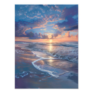 Golden Sunset Serenity - Tranquil Beach Wall Art Fototryck