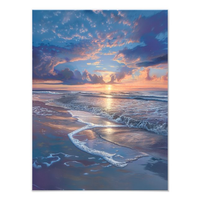 Golden Sunset Serenity - Tranquil Beach Wall Art Fototryck (Framsidan)