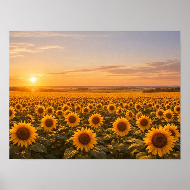 Golden Sunset Sunflower Field Poster (Framsidan)