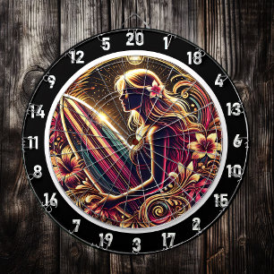 Golden Sunset Surfer med Neon Glow Darttavla