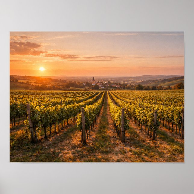 Golden Sunset Vineyard Poster - Tuscan Landscape (Framsidan)
