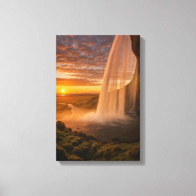 Golden Sunset Waterfall liggande Canvastryck (Framsida)