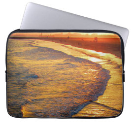 Golden Sunset Waves on the Beach Coastal Photo Laptop Fodral