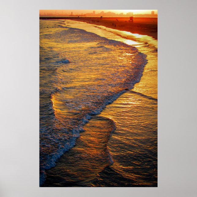 Golden Sunset Waves on the Beach Coastal Photo Poster (Framsidan)