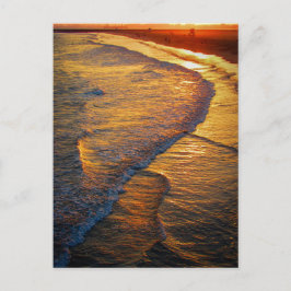 Golden Sunset Waves on the Beach Coastal Photo Vykort