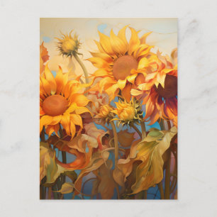 Golden Sunshine Blommar Bouquet Helg Vykort