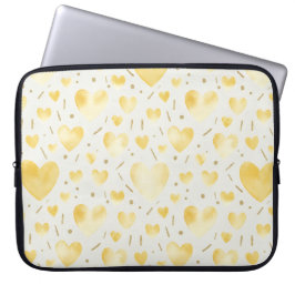 Golden Sunshine Watercolor Hearts Laptop Fodral