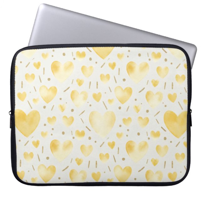 Golden Sunshine Watercolor Hearts Laptop Fodral (Framsidan)