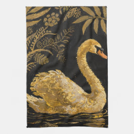 Golden Svan på en Midnight Pond Kökshandduk
