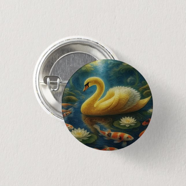 Golden Swan Button Knapp (Framsida & baksida)