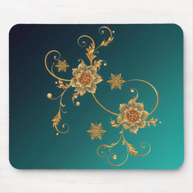 Golden Swirl Floral Mouse Pad Musmatta (Framsidan)