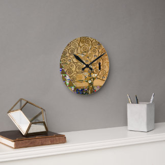 Golden Swirling Livets träd Art Deco Symbolic Rund Klocka