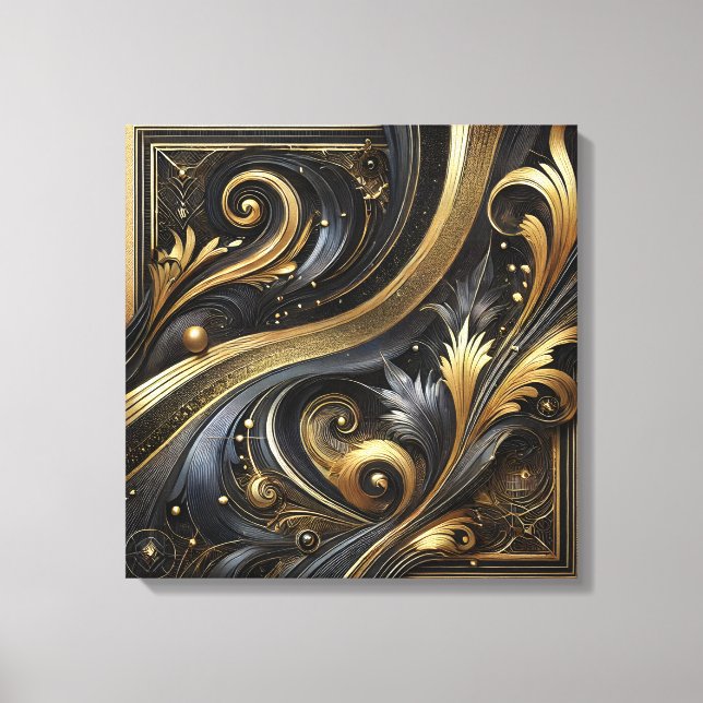 Golden Swirls and Curves Canvas Art (Framsida)